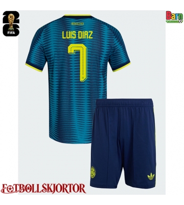 Colombia Luis Diaz #7 Borta Kläder Barn VM 2026 Kortärmad (+ Korta byxor)
